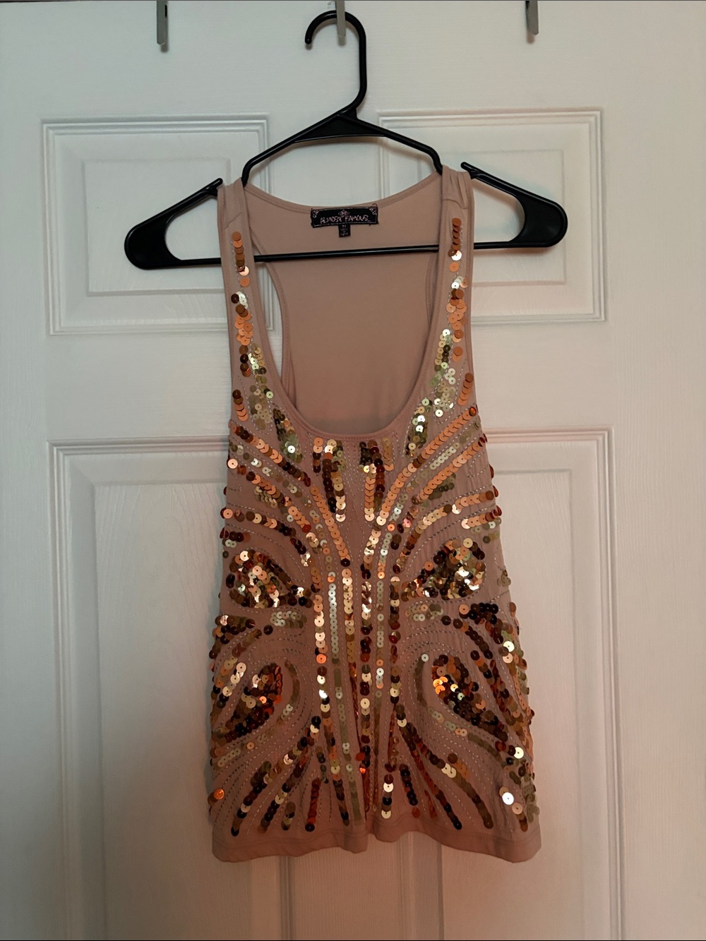 Almost Famous Nude Sequin Tank Dress with Gold and Copper Accents